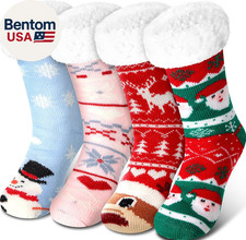 4 Pairs Christmas Women'S Fuzzy Slipper Socks Fleece Xmas Slipper Socks Thick Wa