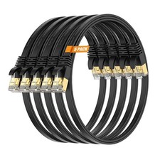 Cat7 3FT-5Pack Ethernet Cable Flat-Black-10Gbps High Speed Ultra Slim Network...