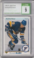 90-91 ROD BRIND'AMOUR RC UPPER DECK ROOKIE CARD #36 BLUES CSG 9 MINT (E). rookie card picture