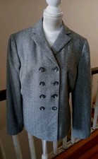 Ann Taylor Gray Blazer Jacket Herringbone Double Breasted Wool Blend Classic 2P