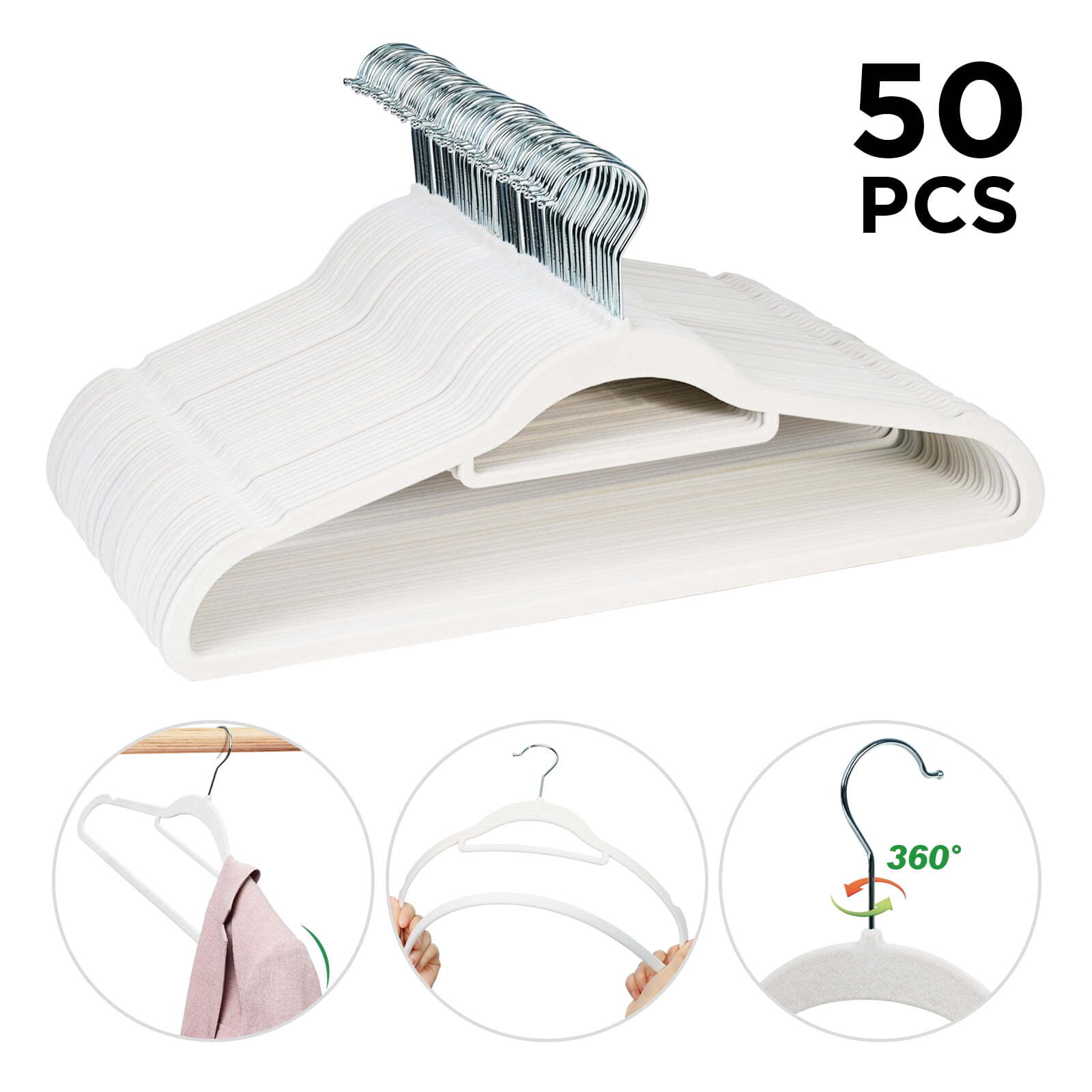 Premium Velvet Hangers,50 Pack Beige Clothing Hangers,Non-Slip-image