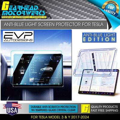 Blue Light Screen Protector 9H for Tesla Model Y 3 Tempered Glass Alignment Kit