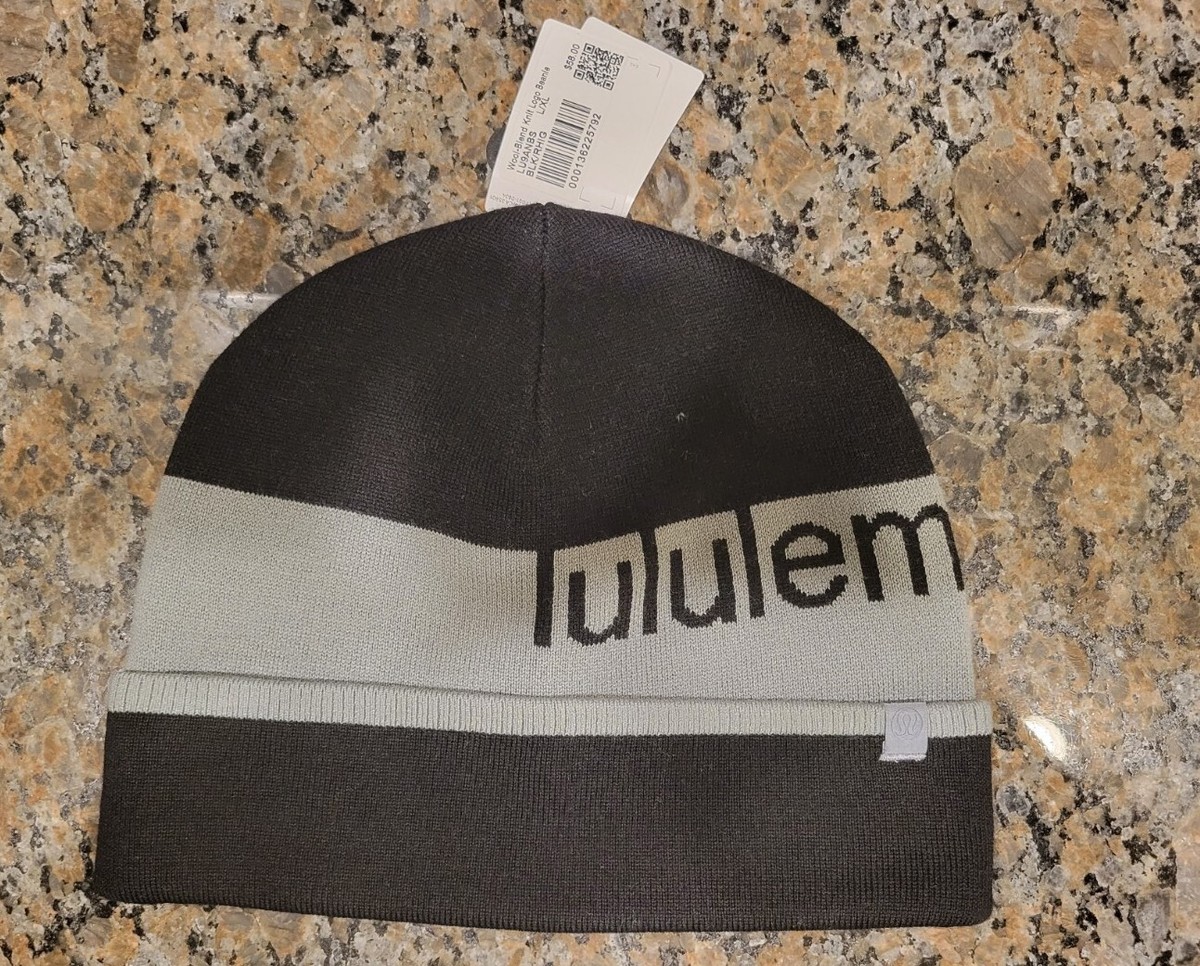 NWT LULULEMON Black Gray Wool-Blend Knit Logo Beanie Unisex Lululemon Wool Blend Knit Logo Beanie Unisex Size L/XL  main image 3
