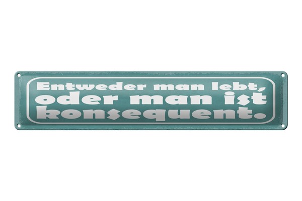 Blechschild Spruch 46X10 Cm Entweder Man Lebt Oder Man Ist Konsequenz-image