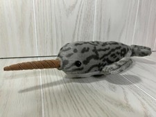 Aurora Miyoni gray plush narwhal stuffed animal 12" whale toy beanbag