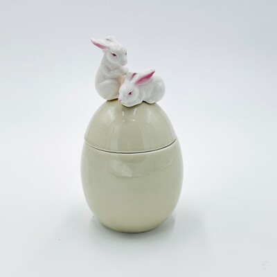 Vintage 1977 MANN Easter Egg Trinket Box with 2 Bunnies on Top