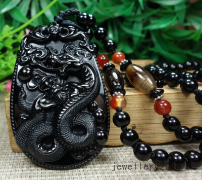 Certified Black Green Burma100%Natural A jadeite Jade Pendant~zodiac snake 墨翠生肖蛇