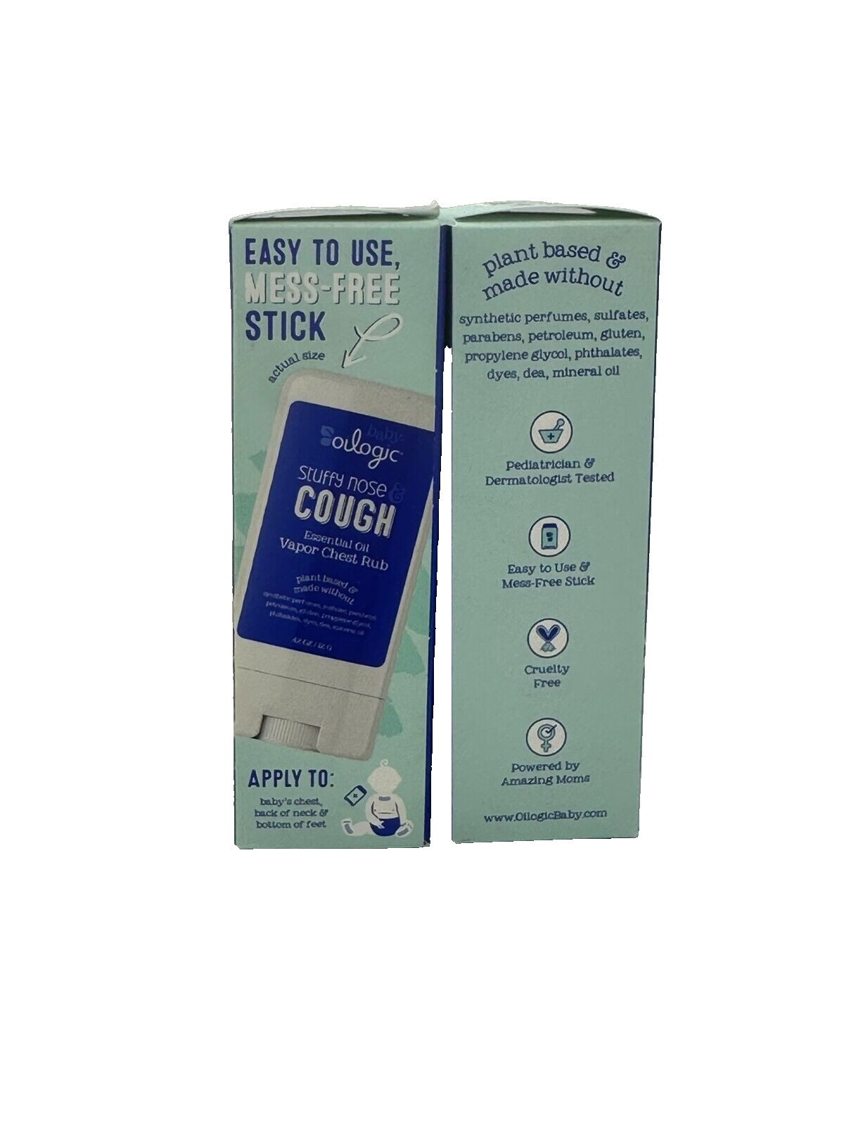 Oilogic Baby Stuffy Nose & Cough Essential Oil Vapor Chest Rub, 2 Sticks .42 oz