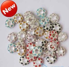 Big Hole Czech Crystal Rhinestone Pave Rondelle Spacer Beads Fit European Charms