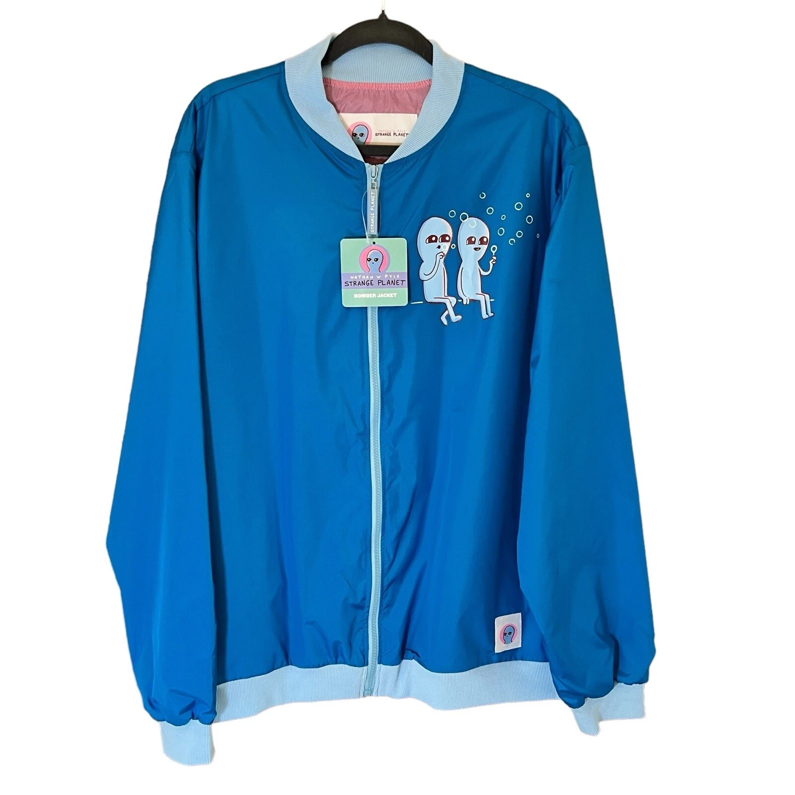 New Strange Planet Nathan Pyle Alien Bubbles Blue Windbreaker Bomber Jacket 3XL image 1