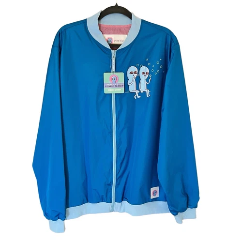 New Strange Planet Nathan Pyle Alien Bubbles Blue Windbreaker Bomber Jacket 3XL video thumbnail