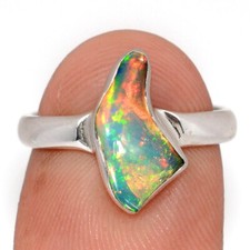 Natural Ethiopian Opal Polish Rough 925 Sterling Silver Ring Jewelry s.6 CR74492