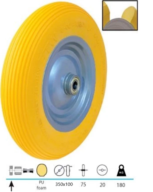 HKB® PU Schubkarrenrad 3.50-8 Stahlfelge Kugellager pannensicher - Bild 2 von 2