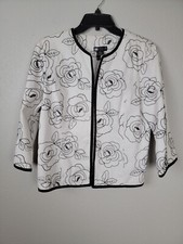 Carole Little Women's Embroidered Jacket Blazer White  Black Quiet Lux Sz L B1