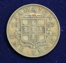 1957 Jamaica One Penny 1 Cent Elizabeth II Nickel-Brass Coin KM# 37