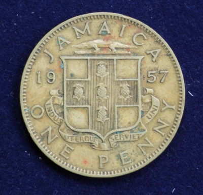 1957 Jamaica One Penny 1 Cent Elizabeth II Nickel-Brass Coin KM# 37