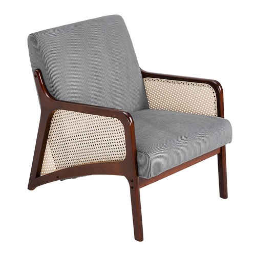 Single Sofa Seat Fabric Upholstered Living Room Chair Accent Armchair Rattan Arm - Picture 8 of 13