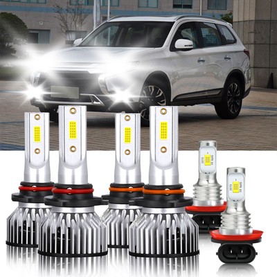 For Mitsubishi Outlander 2007-2013 6Pcs Combo LED Headlight Hi/Lo Bulbs+Fog Lamp