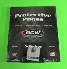 100 BCW PRO 5-POCKET PHOTO PAGES - 3X5 PHOTOS, POSTCARDS, ETC,ARCHIVAL SAFE