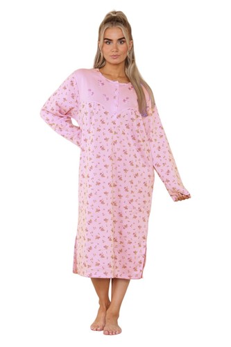 Ladies Thermal Nightie Long Sleeve FLEECE Lined Floral Print WINTER WARM Nightie - Afbeelding 7 van 17