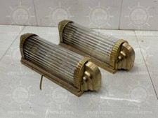 Art Deco Vintage Brass & Glass Rod Wall Sconce Light Fixtures - Antique Set of 2