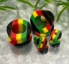 PAIR Rasta Striped Screw Fit Tunnels Plugs Gauges Acrylic Body Jewelry