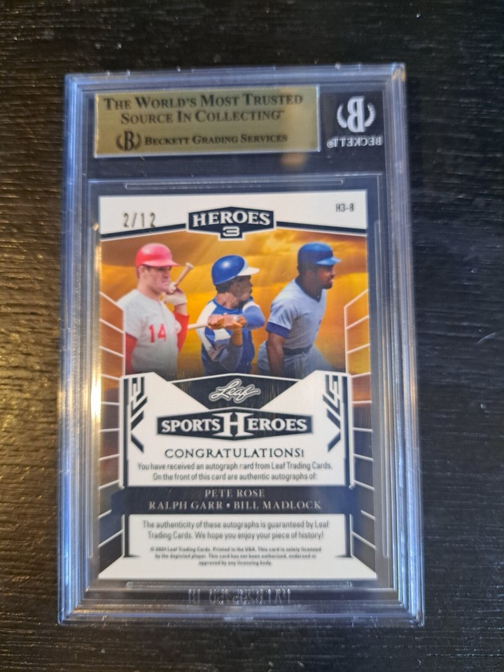 Pete Rose Ralph Garr Bill Madlock Leaf Hero’s Triple Autograph d