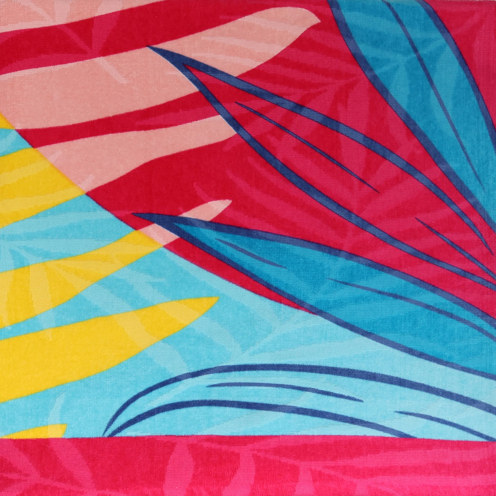 Oversized Printed Palm Coral 100% Cotton Velour Beach Towel,