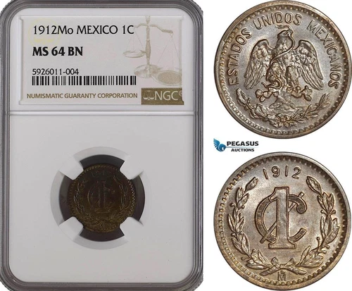 AG244, Mexico, 1 Centavo 1912-Mo, Mexico City, NGC MS64BN
