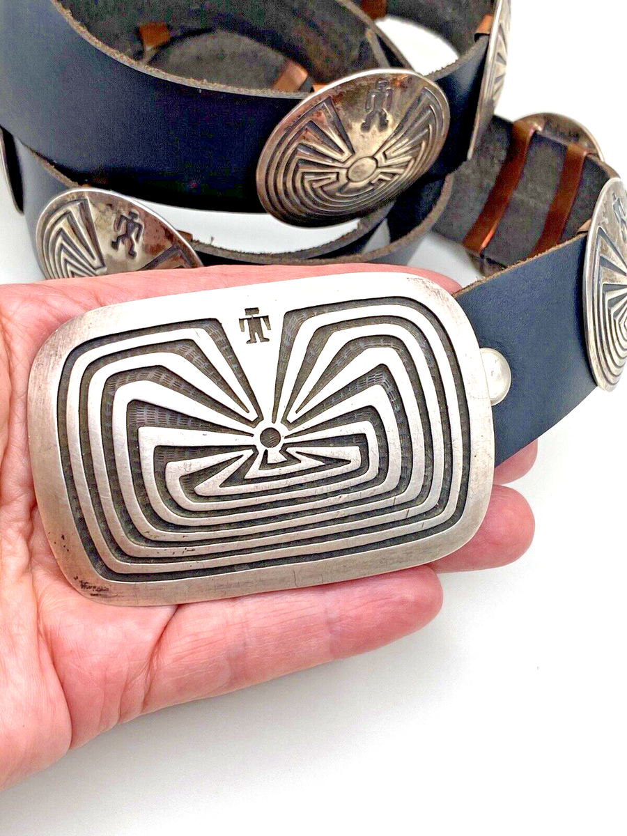 Vintage Sterling Silver Overlay Concho Belt Man in Maze  display picture 1