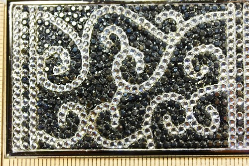 Silver Scrolls Business Card Holder Metal Case w Swarovski Crystal Crystallized - Picture 4 of 10