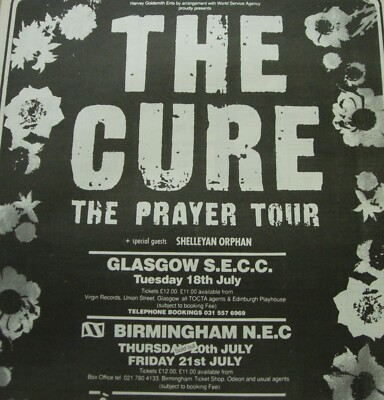 THE CURE+Prayer Tour+LIVE+POSTER+AD+FRAMED+RARE ORIGINAL+1989+
