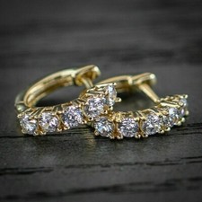0.80Ct Round Cut Moissanite Unisex Huggie Hoop Earrings 14K Yellow Gold Plated