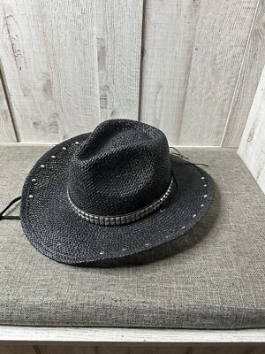 Oldstone Western Hat  Black Straw Silver Studded Cowboy Cowgirl Drifter Style