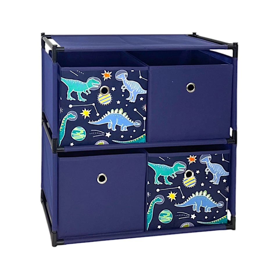 Kids Storage Unit 4 Cube Drawer Box Stacking Childs Bedroom Storage - Dinosaur - Image 2 of 3