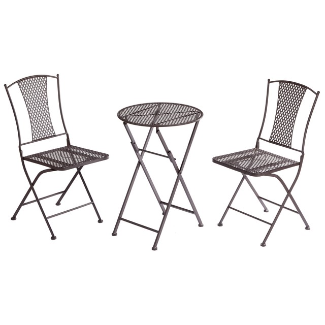 Garten Und Balkon Sitzgruppe Bistro Set 3tlg Metall Braun Klappbar 1tisch 2stuh
