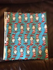 Dr. Seuss Blue Cat In Hat Cotton Fabric Robert Kaufman Remnant 12 X 42 Craft
