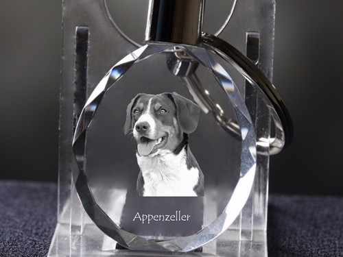 Appenzeller Mountain Dog Crystal Round Keychain, Crystal Animals DE - Picture 2 of 5
