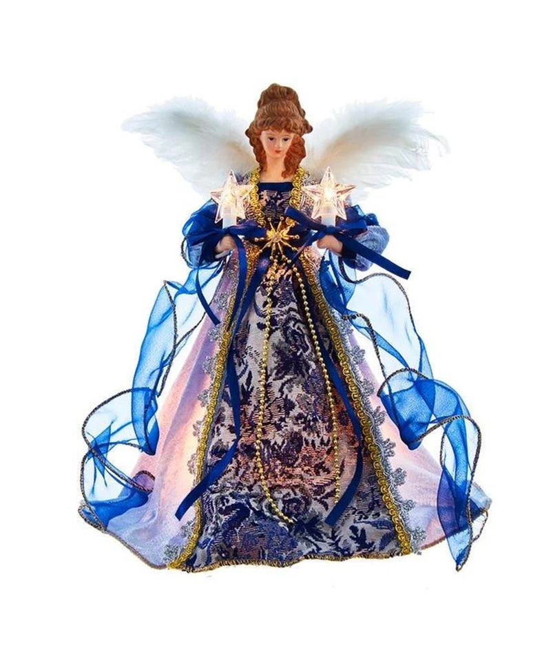 12" Indigo Dark Blue White Christmas Angel Tree Topper UL Light - Image 2 of 2