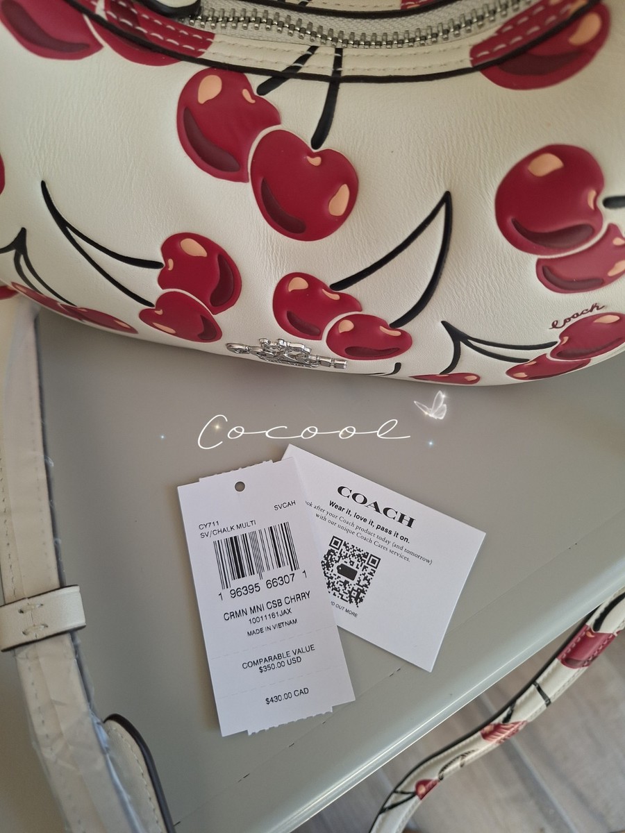 NWT Coach Carmen Mini Chalk Cherry Print Crossbody Hobo Shoulder