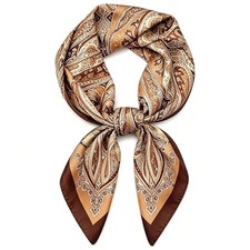 Head Scarf for Women - Hair Scarf Silk Feeling Bandanas 27.5" Cashew Brown