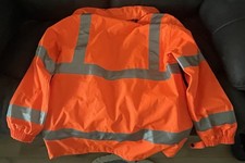 Unisex Safety Jacket, High Visibility Orange, Reflective Waterproof, Size Medium