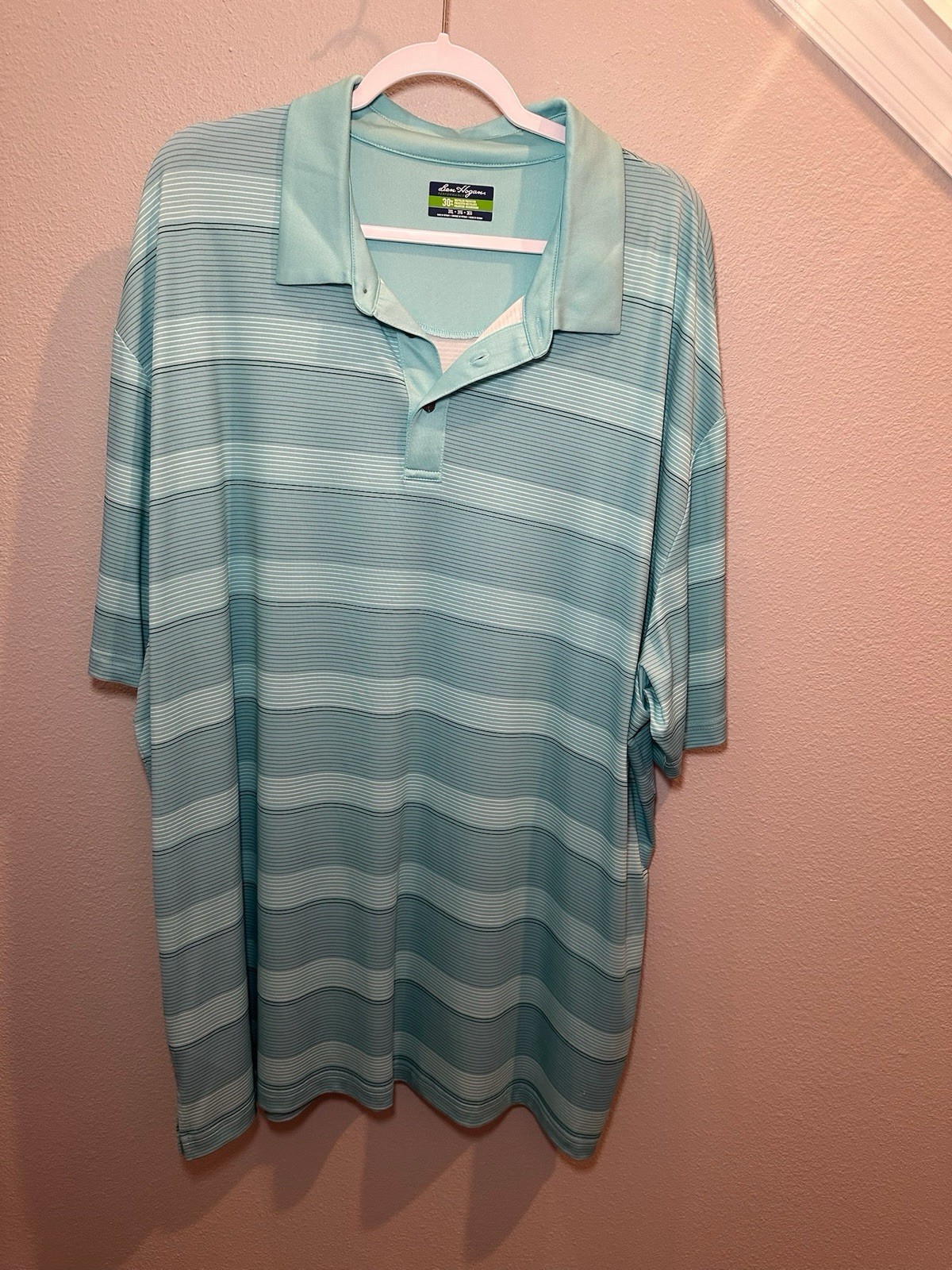 Men's Ben Hogan Performance Light Green Striped Golf Polo Shirt Size 3XL