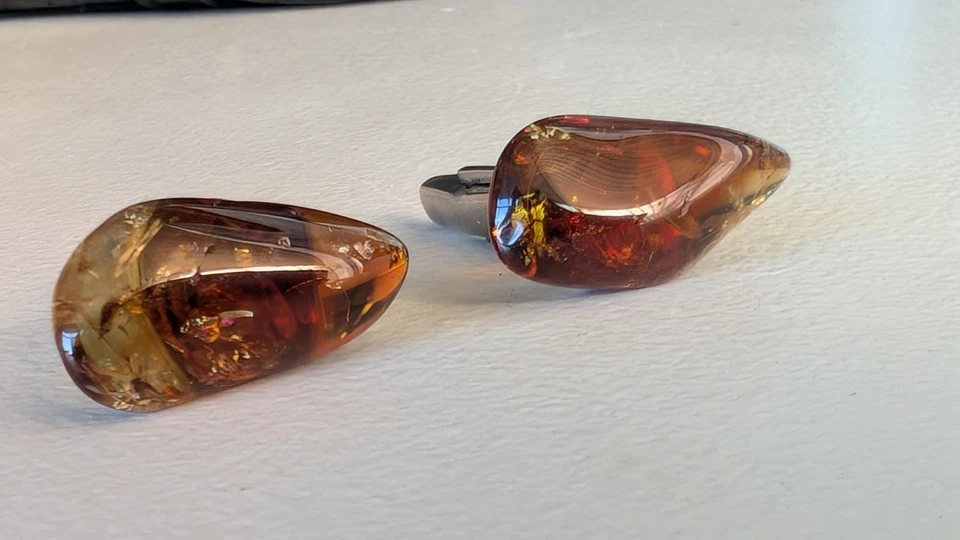Gemelos ámbar báltico. Barroco Genuino Tono Ámbar y Plata Foto 2 de 4