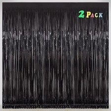 Black Tinsel Fringe Backdrop Curtains for Parties, 3.2 x 8 ft Streamer Photo ...
