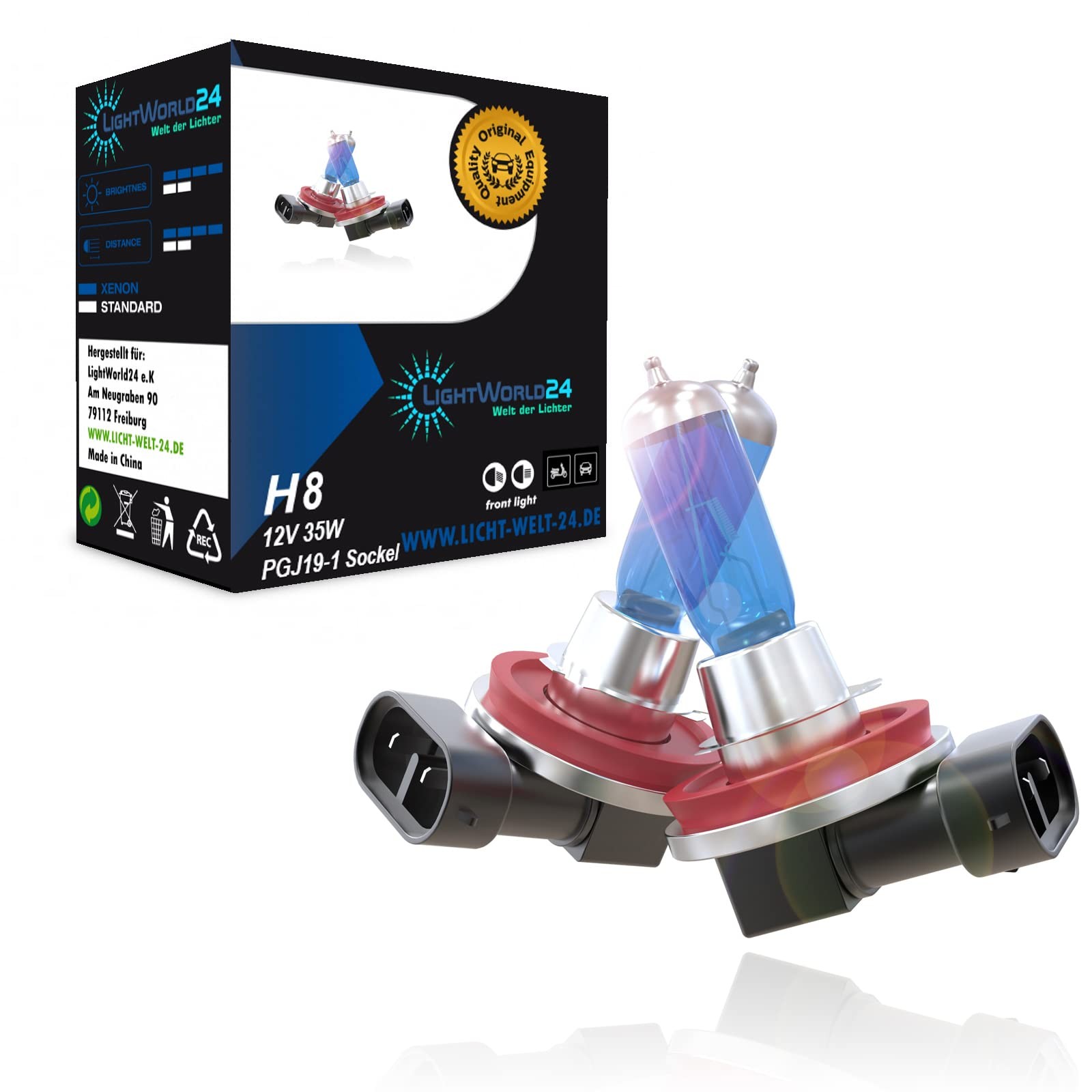 Ampoules halogènes H8 12V 35W effet xénon Lightworld24 pour phares de voiture