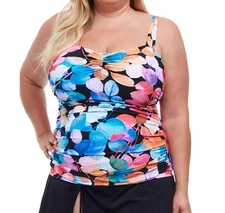 Profile By Gottex plus size shirred underwire tankini top COLOR RUSH BLACK