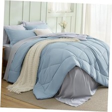 Comforter Set - 5 Pieces Reversible Sky Blue Bedding Size Twin 20 - Sky Blue