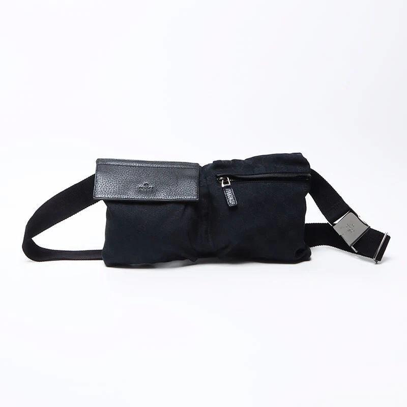 GUCCI Shoulder Bag GG Canvas Belt Pouch Waist Bag Black Used