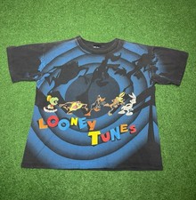 Vintage 90s Looney Tunes GRAIL Shadow All Over Print Boxy Large Cartoon T Shirt